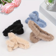 Solid Plush Hair Claw Clip Non Slip Strong Hold Hair Jaw Clip