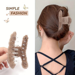 Solid Plush Hair Claw Clip Non Slip Strong Hold Hair Jaw Clip
