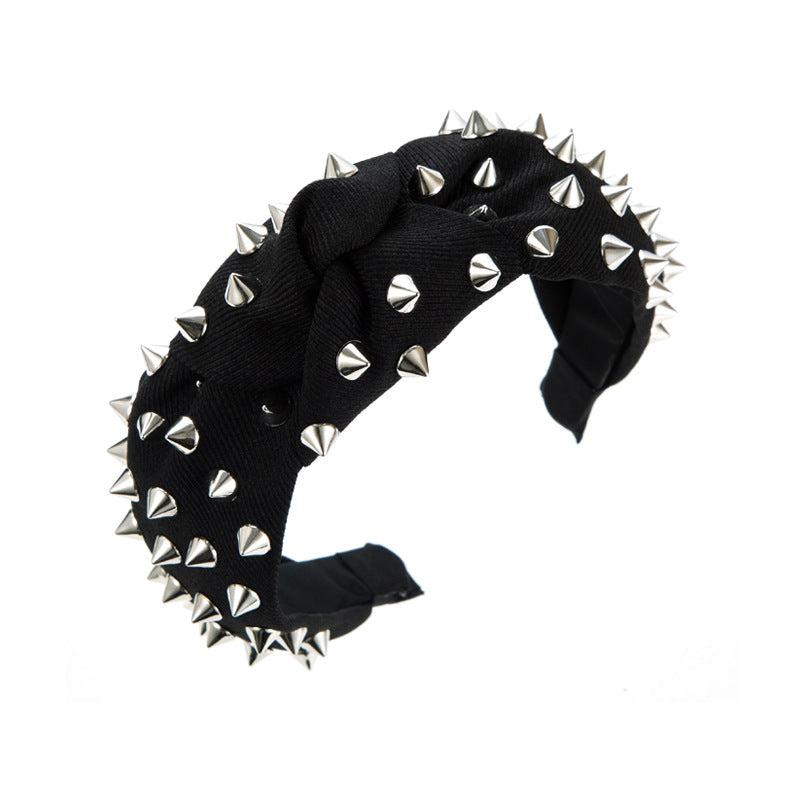 Punk Rivet Headband Wide Brimmed Hair Hoop for Women