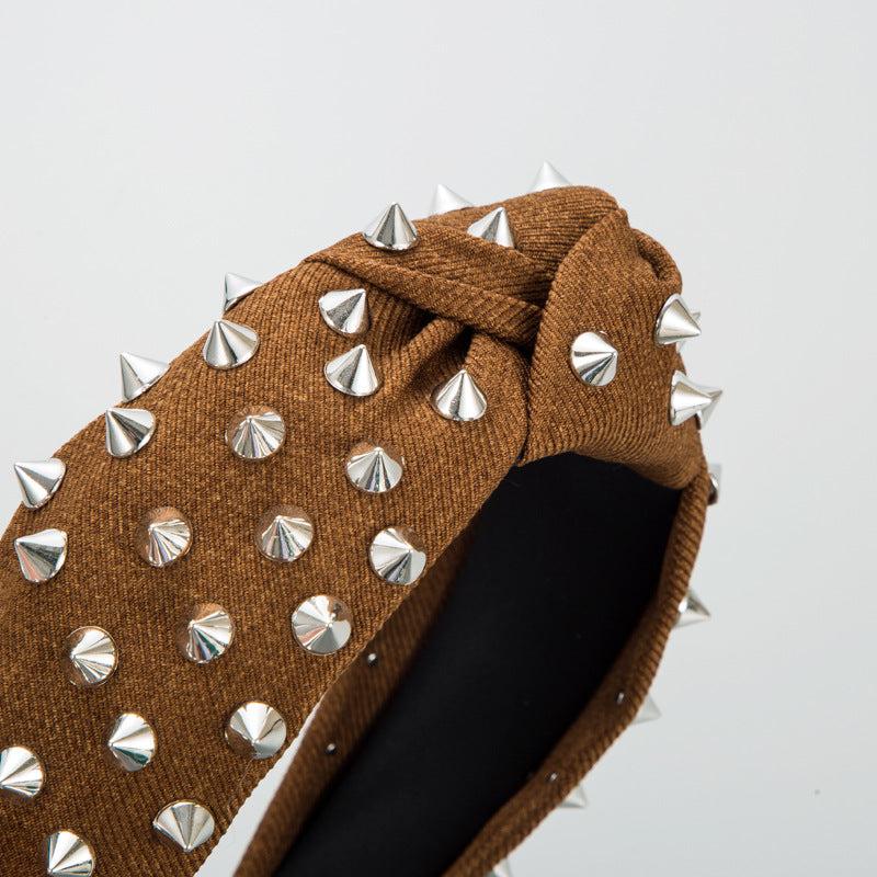 Punk Rivet Headband Wide Brimmed Hair Hoop for Women