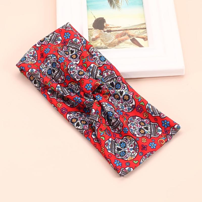 Halloween Skull Pattern Headband Cross Knot Hair Accessories