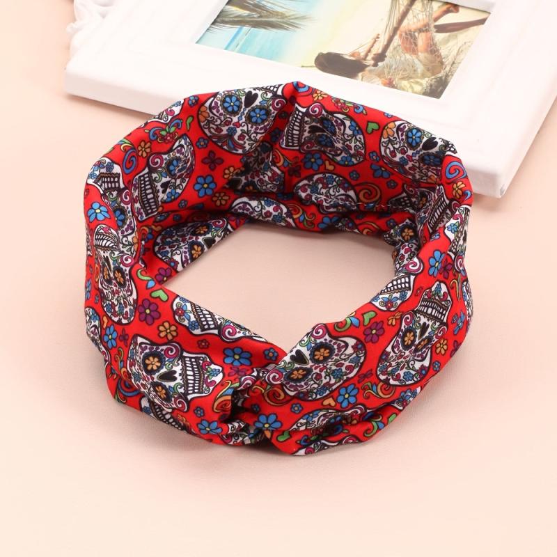 Halloween Skull Pattern Headband Cross Knot Hair Accessories