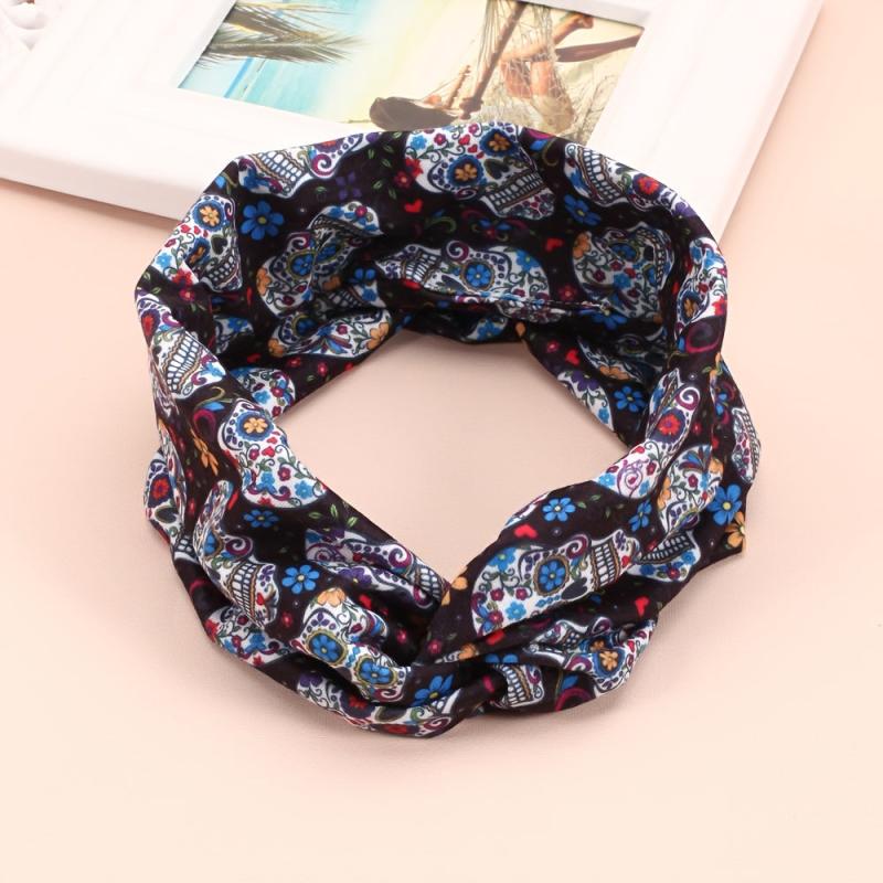 Halloween Skull Pattern Headband Cross Knot Hair Accessories