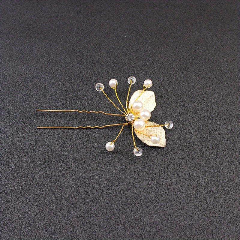 Golden Leaf Hair Pin Bridal U shaped Pin Headdress Hair Accessories