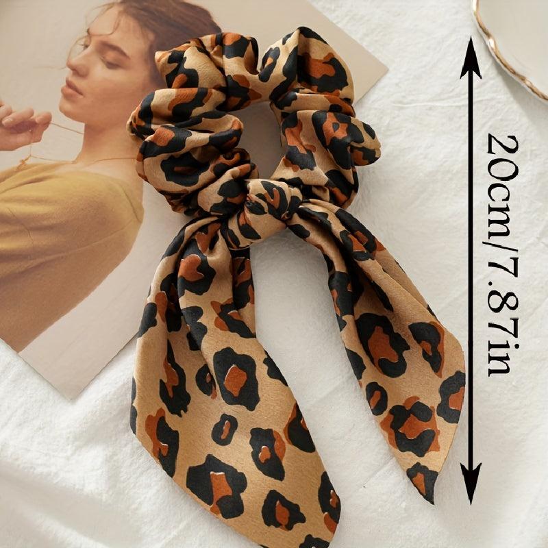 4pcs Leopard Print Bow Scrunchies Soft Satin Hair Rope Elastic