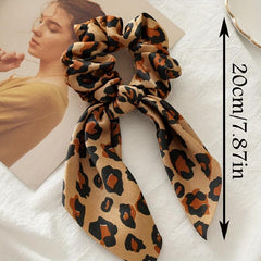 4pcs Leopard Print Bow Scrunchies Soft Satin Hair Rope Elastic