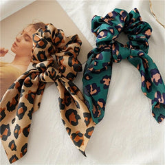 4pcs Leopard Print Bow Scrunchies Soft Satin Hair Rope Elastic