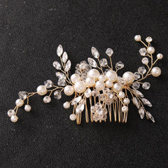 Vintage Style Faux Pearl Wedding Hair Comb with Rhinestones