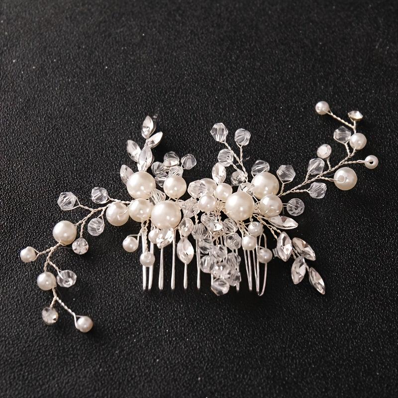Vintage Style Faux Pearl Wedding Hair Comb with Rhinestones