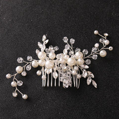 Vintage Style Faux Pearl Wedding Hair Comb with Rhinestones