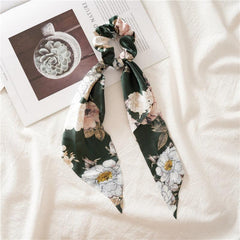 Vintage Floral Print Scarf Scrunchies Hair Tie Silky Hair Rope Ponytail Holder