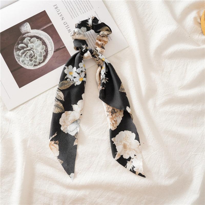 Vintage Floral Print Scarf Scrunchies Hair Tie Silky Hair Rope Ponytail Holder