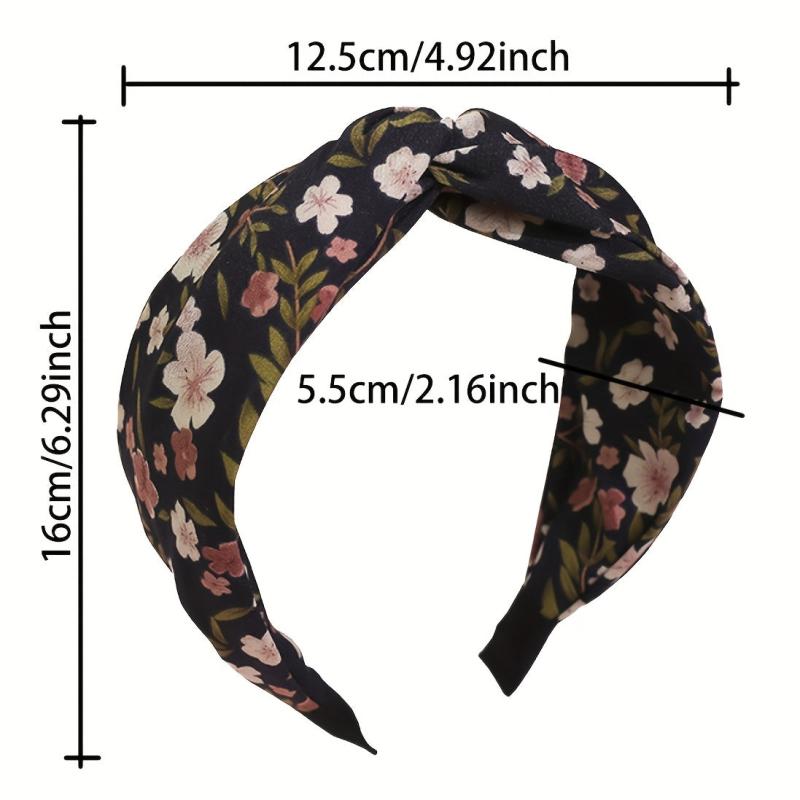 Pastoral Floral Print Headband Cross Knotted Head Hoop Wide Headdress