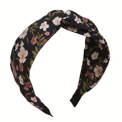 Pastoral Floral Print Headband Cross Knotted Head Hoop Wide Headdress