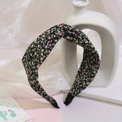 Pastoral Floral Print Headband Cross Knotted Head Hoop Wide Headdress