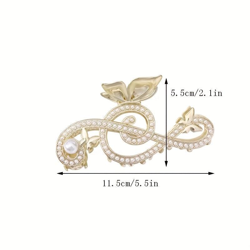 Musical Sign Hair Claw Rhinestone Faux Pearl Ponytail Holder
