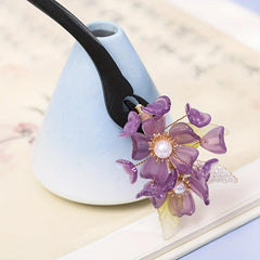 Wooden Hairpin Ancient Style Flower Hairpin Purple Hairpin Lady Headdress