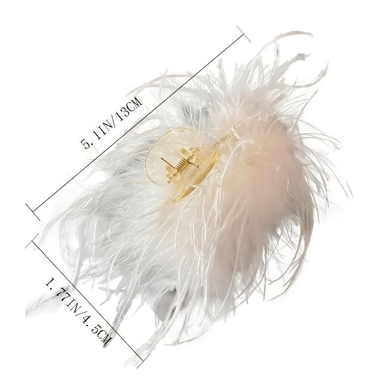 Vintage Plush Feather Hair Claw Clip Strong Hold Grip Hair Jaw Clip