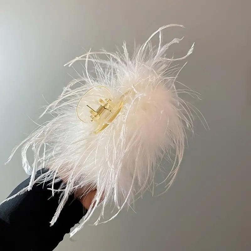 Vintage Plush Feather Hair Claw Clip Strong Hold Grip Hair Jaw Clip