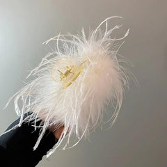 Vintage Plush Feather Hair Claw Clip Strong Hold Grip Hair Jaw Clip