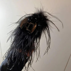 Vintage Plush Feather Hair Claw Clip Strong Hold Grip Hair Jaw Clip