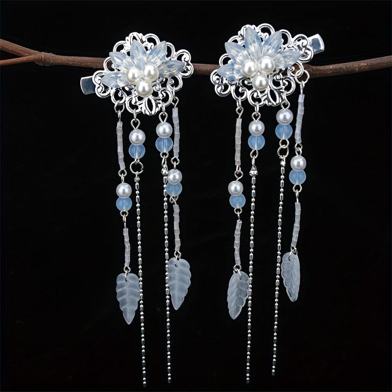 Chinese Style Flower Hair Clip Faux Pearl Floral Hair Accessory