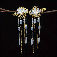 Chinese Style Flower Hair Clip Faux Pearl Floral Hair Accessory