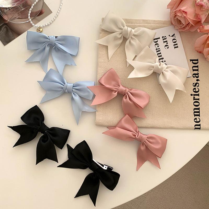 2pcs Solid Bow Decor Hair Clip Sweet Bowknot Duck Billed Clip