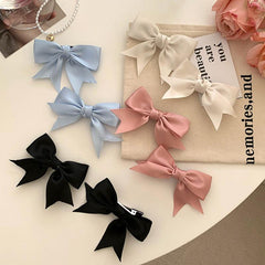 2pcs Solid Bow Decor Hair Clip Sweet Bowknot Duck Billed Clip