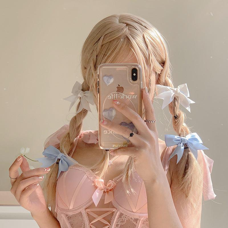 2pcs Solid Bow Decor Hair Clip Sweet Bowknot Duck Billed Clip