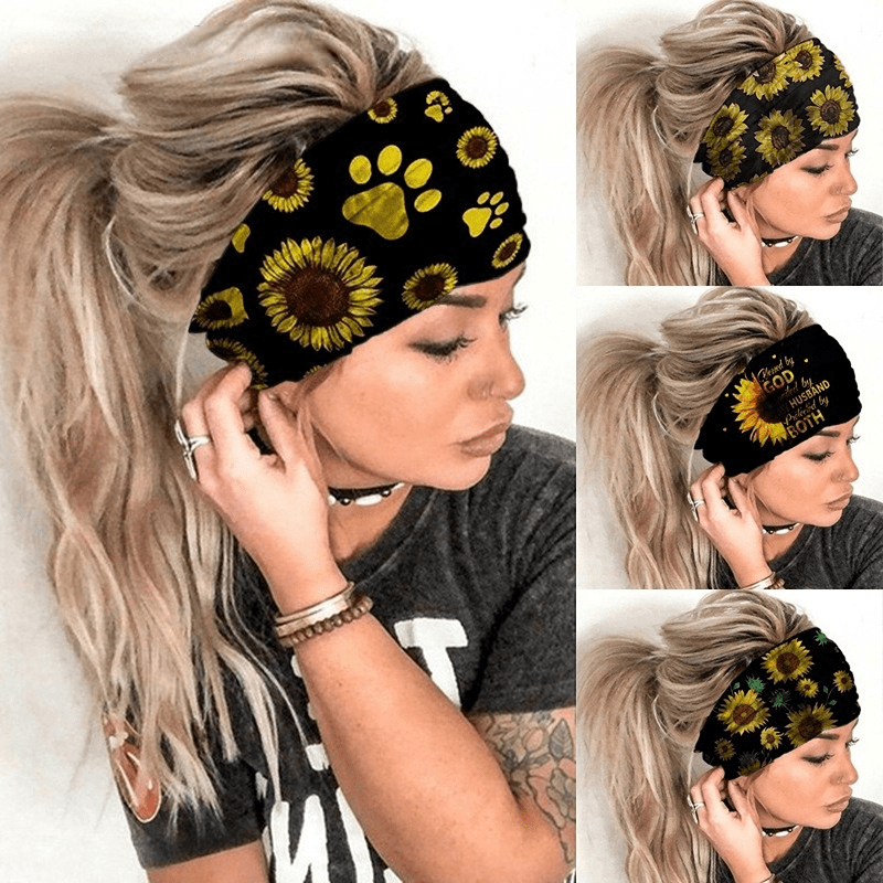 Sunflower Exercise Pastoral Style Headband Stretch Wide Brim Sports Sweatband