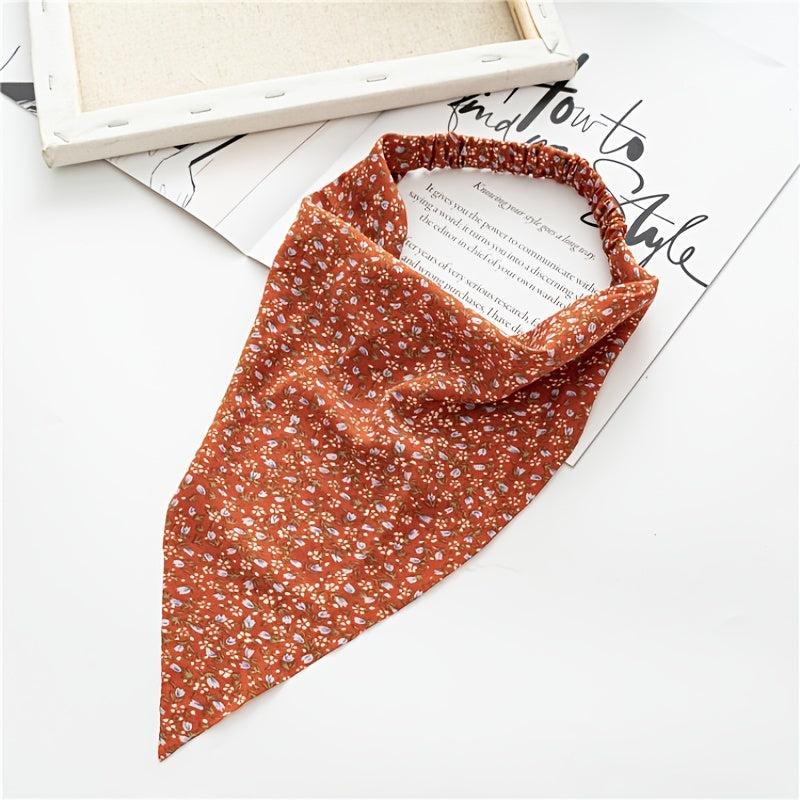 5pcs Floral Pattern Headband Chiffon Elastic Headscarf Triangular Headscarf