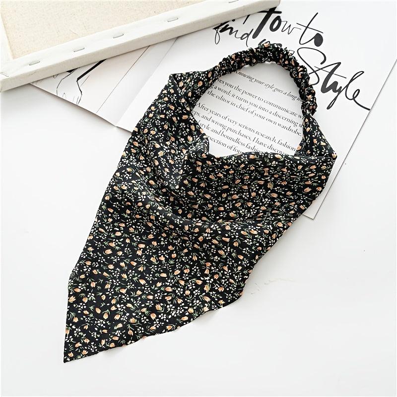 5pcs Floral Pattern Headband Chiffon Elastic Headscarf Triangular Headscarf