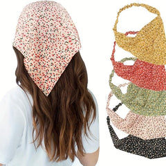 5pcs Floral Pattern Headband Chiffon Elastic Headscarf Triangular Headscarf