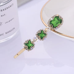 Retro Green Zircon Hair Clip Rhinestone Bobby Pin Non-slip Bangs Clip