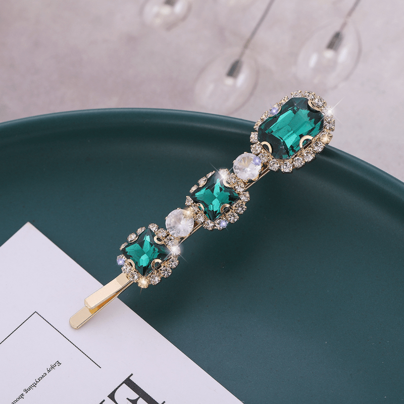 Retro Green Zircon Hair Clip Rhinestone Bobby Pin Non-slip Bangs Clip