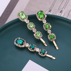 Retro Green Zircon Hair Clip Rhinestone Bobby Pin Non-slip Bangs Clip