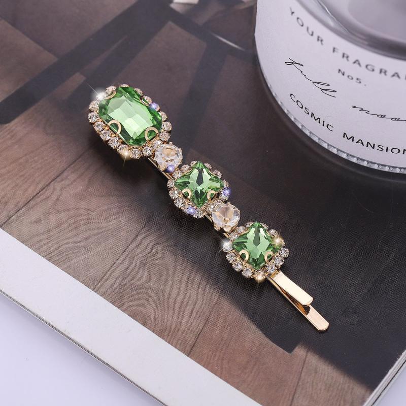 Retro Green Zircon Hair Clip Rhinestone Bobby Pin Non-slip Bangs Clip