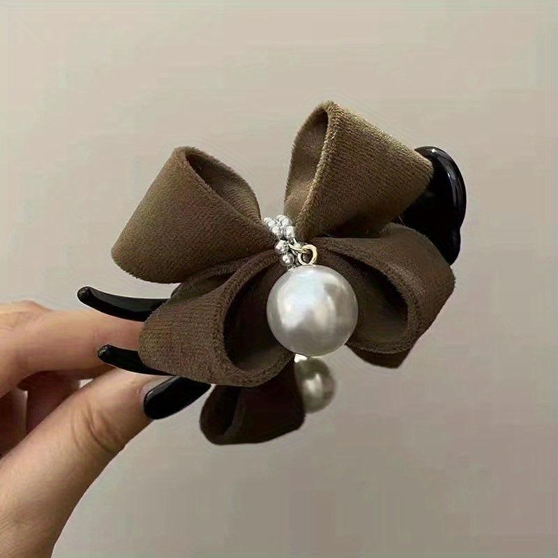 Duck Billed Bow Hair Clip Pearl Ponytail Holder Claw Women Girls Clip