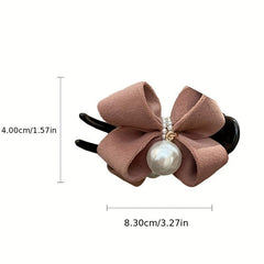 Duck Billed Bow Hair Clip Pearl Ponytail Holder Claw Women Girls Clip