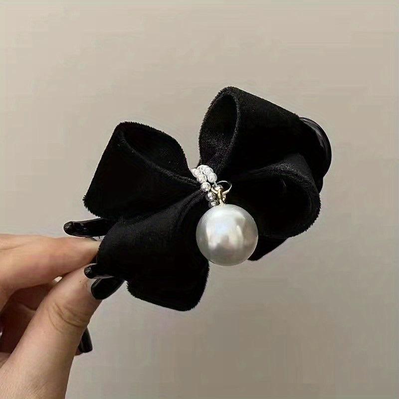 Duck Billed Bow Hair Clip Pearl Ponytail Holder Claw Women Girls Clip