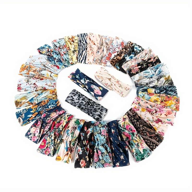 Bohemian Flower Printed Hair Band Knitted Headband Sweat-absorbing