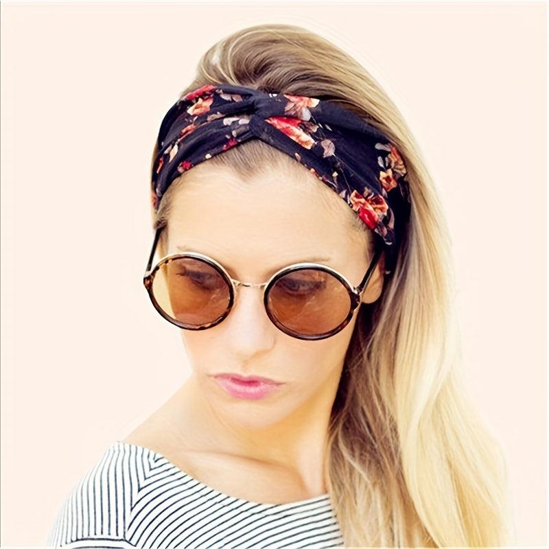 Bohemian Flower Printed Hair Band Knitted Headband Sweat-absorbing