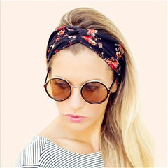 Bohemian Flower Printed Hair Band Knitted Headband Sweat-absorbing