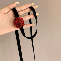 Vintage Rose Flower Choker Necklace Hair Rope Tie For Women