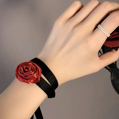Vintage Rose Flower Choker Necklace Hair Rope Tie For Women