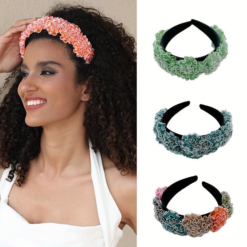 Colorful Flower Ruched Hair Band Headdress for Women