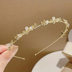 Rhinestone Flower Metal Headband Leaf Headdress Hair Band