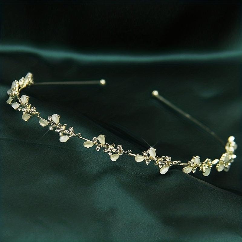 Rhinestone Flower Metal Headband Leaf Headdress Hair Band