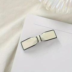Glossy Bow Barrette Contrast Trim Hair Clip for Women and Girls